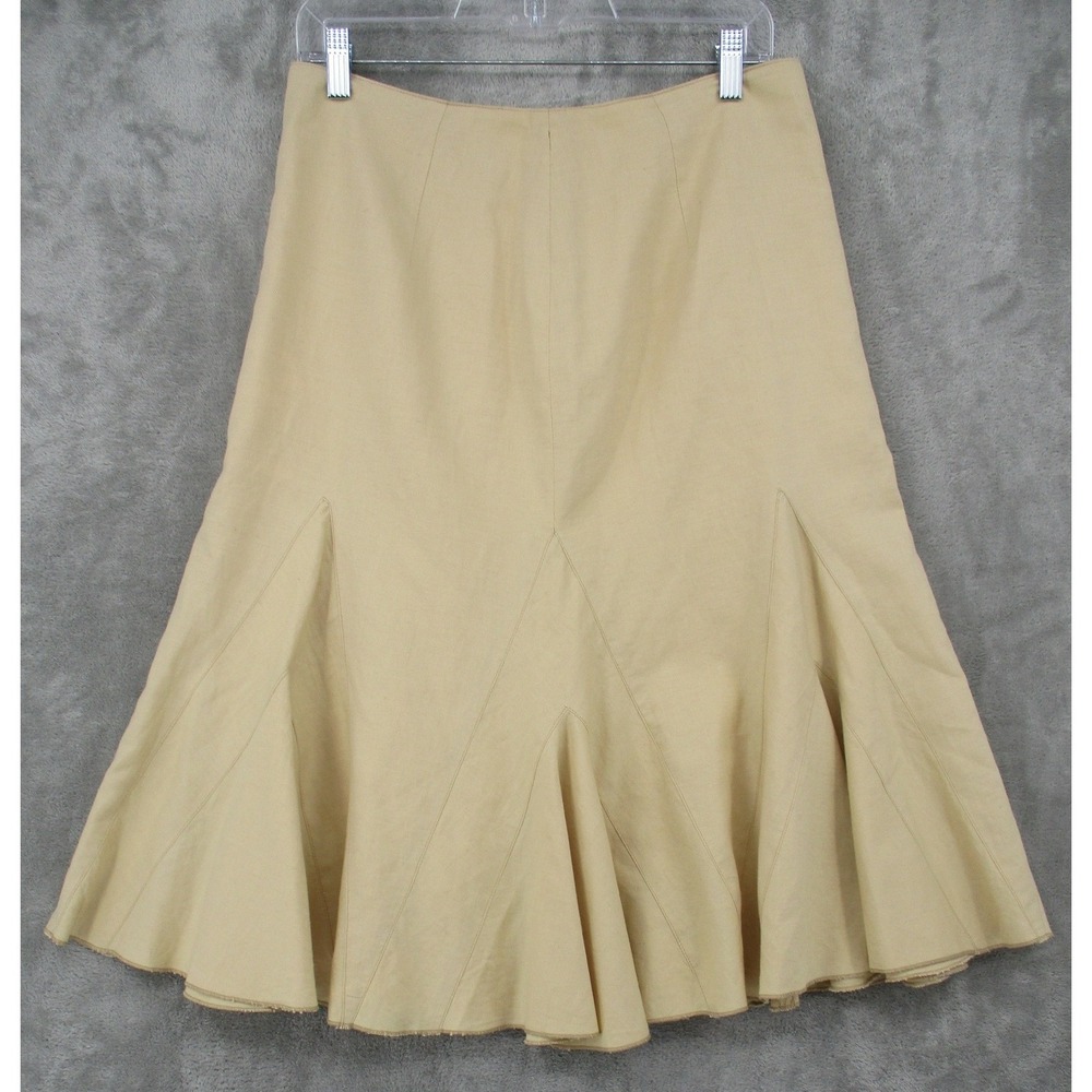 TUZZI Skirt Womens 40 US‎ 10 Linen Blend Flounce Office A Line Artsy Beige Zip
